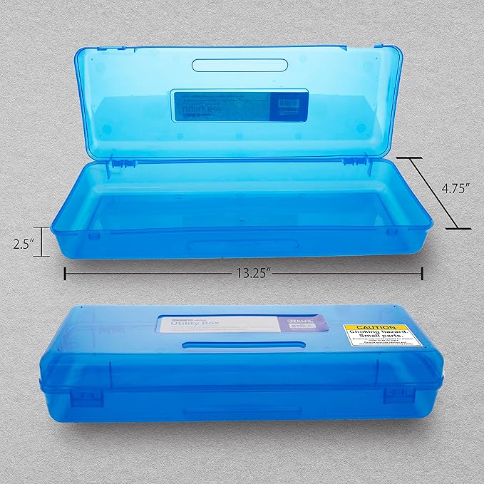 BAZIC PRODUCTS Bright Color Ruler-Length Utility Box, 13 3/8 x 5 3/8 x 2 1/2 in, for School Office Supplies, Set of 4