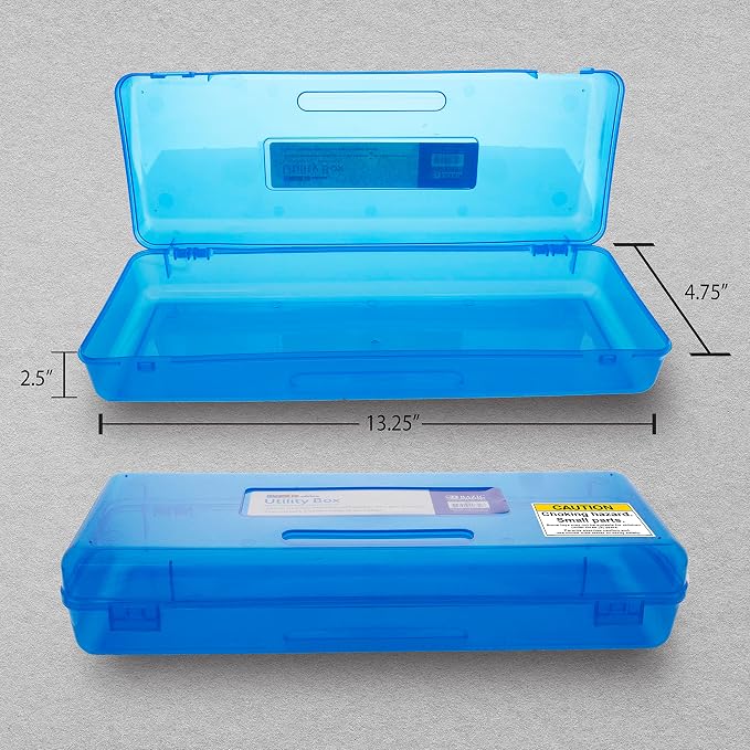 BAZIC PRODUCTS Bright Color Ruler-Length Utility Box, 13 3/8 x 5 3/8 x 2 1/2 in, for School Office Supplies, Case of 12