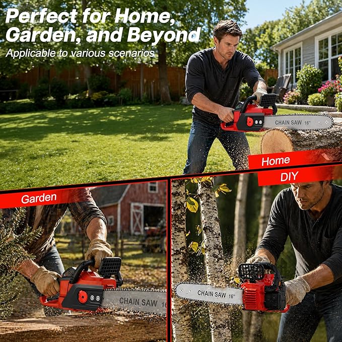 16" Cordless Chainsaw 42V Brushless Electric Chainsaw, 2 x 3.0Ah Batteries Powered Handheld Chain Saw, Tool-Free Tension & Auto Oiling for Tree Pruning, Wood Cutting, Yard & Garden Outdoor Work