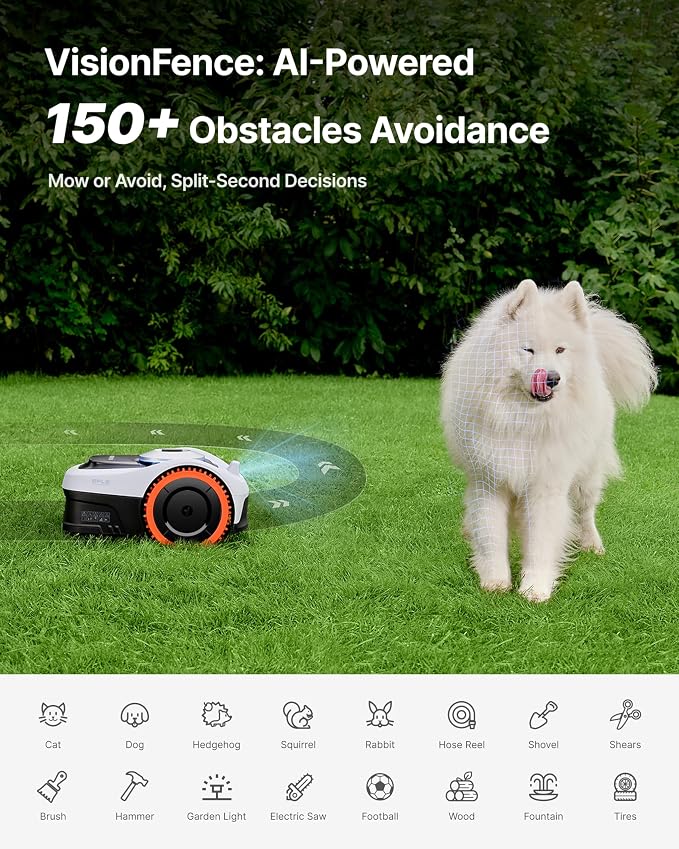 Segway Navimow i210 AWD Robot Lawn Mower Wire Free with Garage S, All-Wheel Drive for 45% Slopes, EFLS NRTK + Vision Auto Mapping, Covers 1/4 Acre (Garage Shipped Separately)