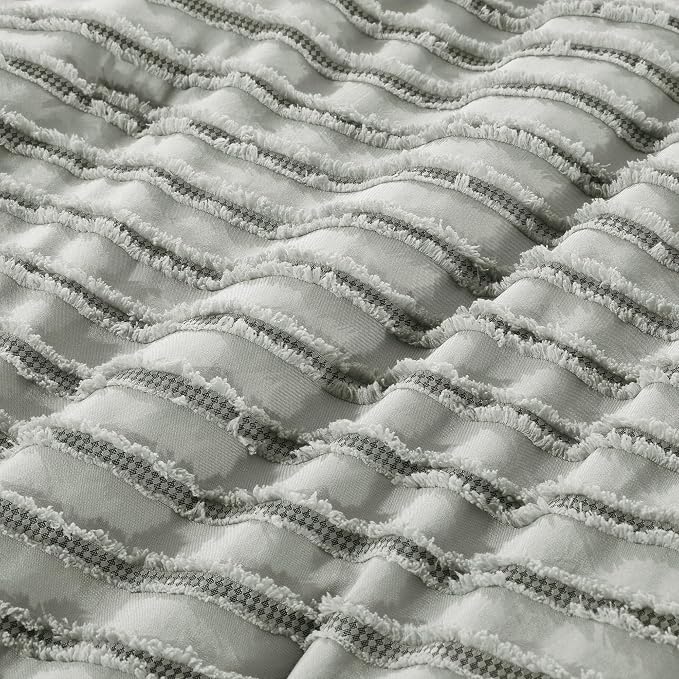 HOMBYS Oversized King Boho Comforter Set 120x120, Grey Black Tufted Jacquard Geometry Bedding Comforter for King Bed, Shabby Chic Bed Sets with 2 Matching Pillow Cases