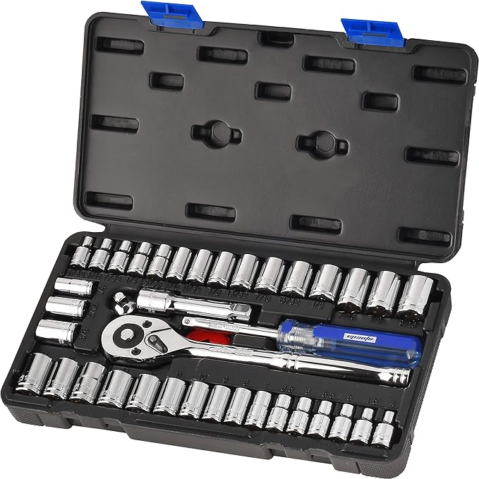 EPAuto 40 Pieces 1/4-Inch & 3/8-Inch Drive Socket Set, 72 Tooth Ratchet