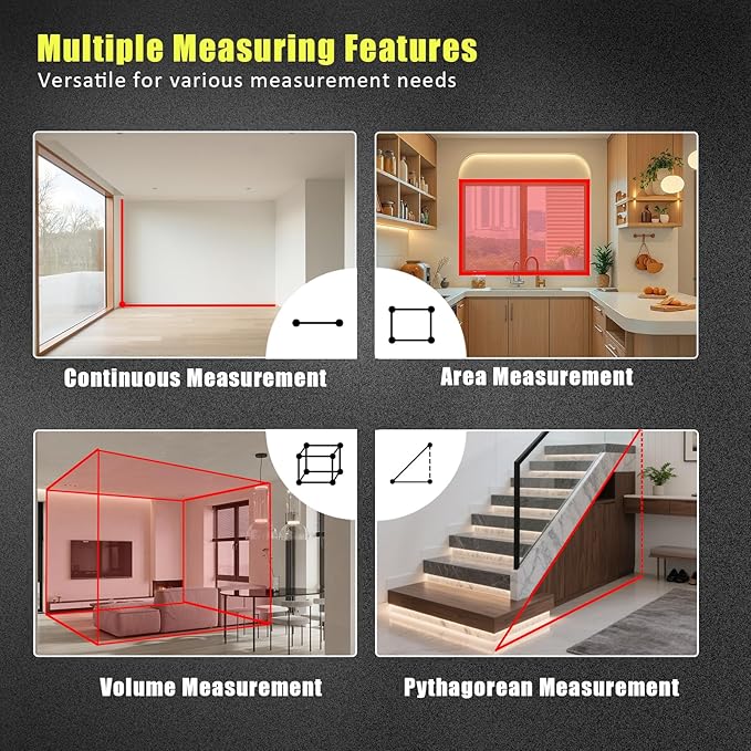 Laser Distance Measuring Tool, 100M/328ft Laser Measure, ±2mm Accuracy Laser Distance Meters with Backlit LCD, Measuring Distance, Area, Volume, Pythagorean Mode for Indoor/Outdoor Use(Red Laser)