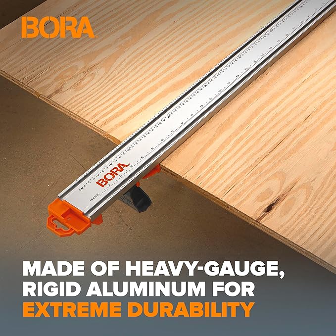 BORA NGX Circular Saw Guide Straight Edge Clamping Saw Guide 8ft Rail Track System with Quick Release Connector | For Cutting Sheet Goods, Plywood or OSB with Skill Saw Router or Jigsaw 546100