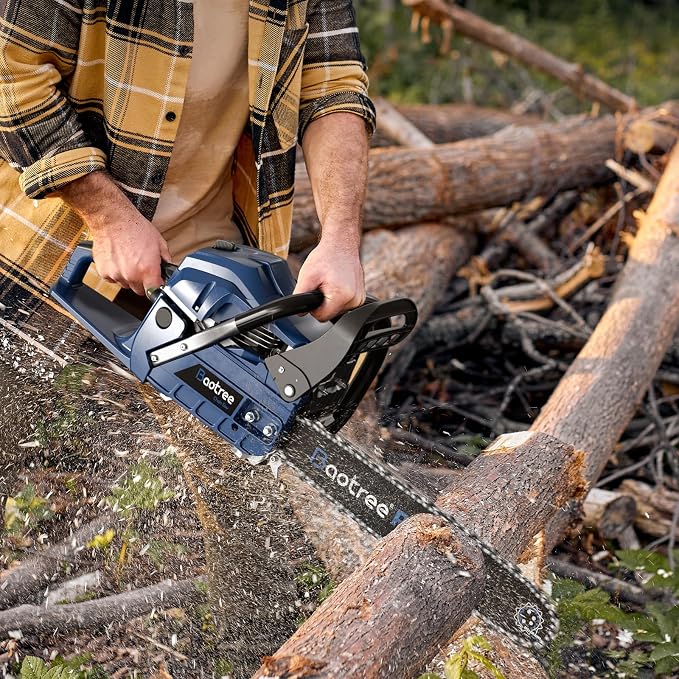62cc 2-Cycle 20 Inch Gas Chainsaw for Tree Cutting, Firewood, Logging | Anti-Vibration System, Quick Start Technology