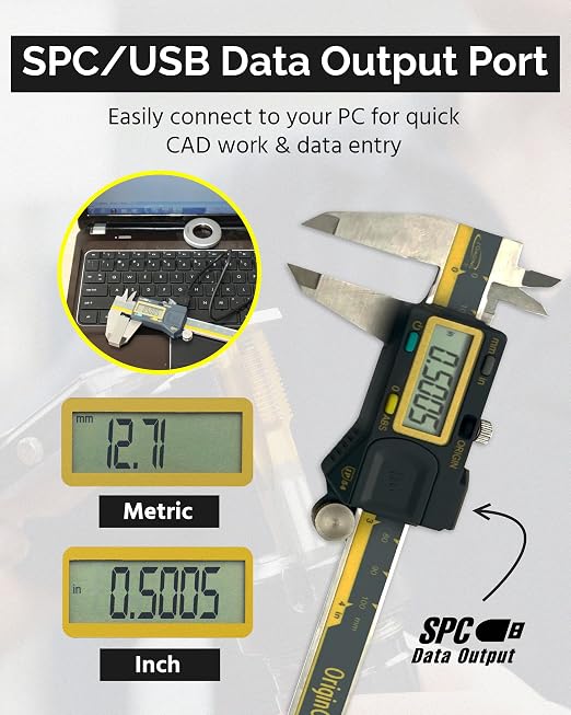 iGAGING Absolute Origin 0-12" Digital Caliper, IP54 Stainless Steel, SPC/USB Output Port, Inch & Metric Modes, Case, Manual, Battery