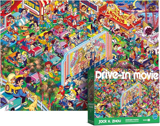 ANTELOPE 3 in 1 1000 Piece Puzzle Bundle - Roller Coaster, Drive in Movie, Cat Castle - 3000 Piece Jigsaw Puzzle, 3 Count, 15 Years and Up