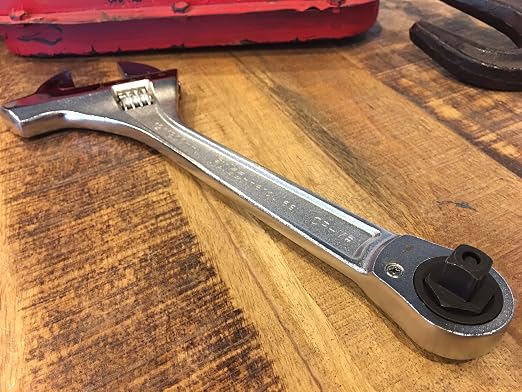 T10001 Mining Adjustable Wrench with Hammer, Chrome Finish, 12"