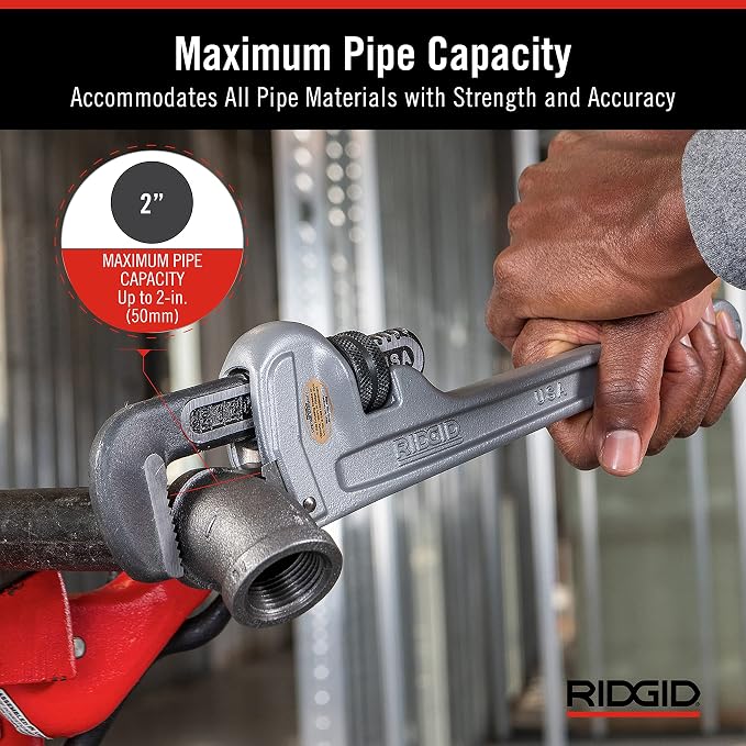 RIDGID 31095 Model 814 Aluminum Straight 14" Plumbing Pipe Wrench, Silver, Made in the USA