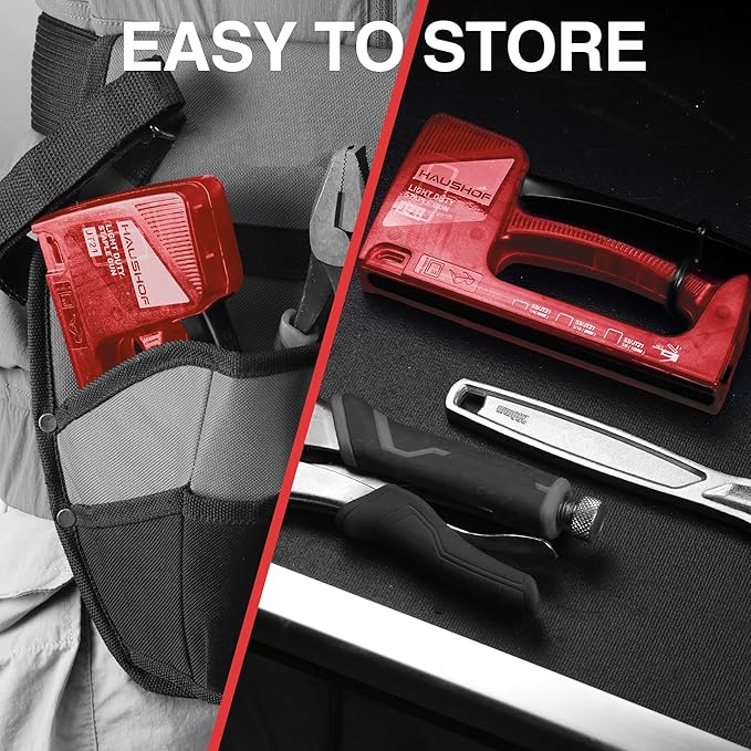 HAUSHOF Light Duty Staple Gun, Upholstery Staple Gun with 800PCS JT21 Staples and Stapler Remover, Fits JT21 Staple of 1/4'', 5/16'' & 3/8'', Used for Wood, Classroom, Crafts, DIY (Red Transparent)