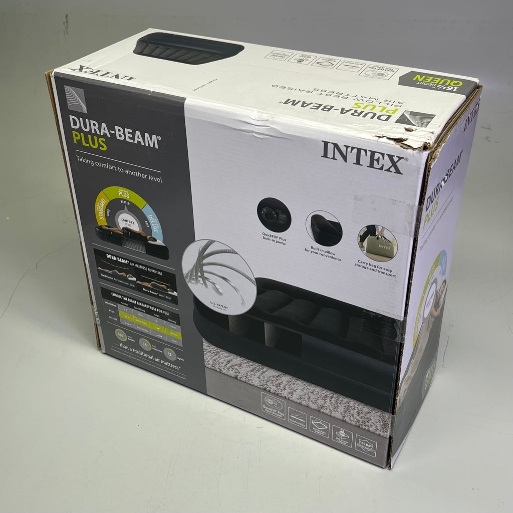 INTEX Dura-Beam Plus Pillow Rest Air Mattress Built-In Pump Queen 16.5" 64123ED
