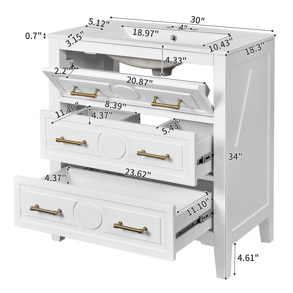 Retro Bathroom Vanity With Sink Combo, Free Standing Single Set With 3 Drawers