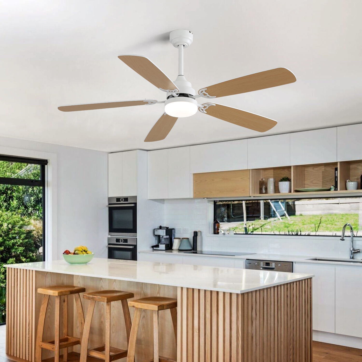 Ceiling Fan With LED Light, 6-Speed Wind, 5 Blades, Remote Control DC Motor