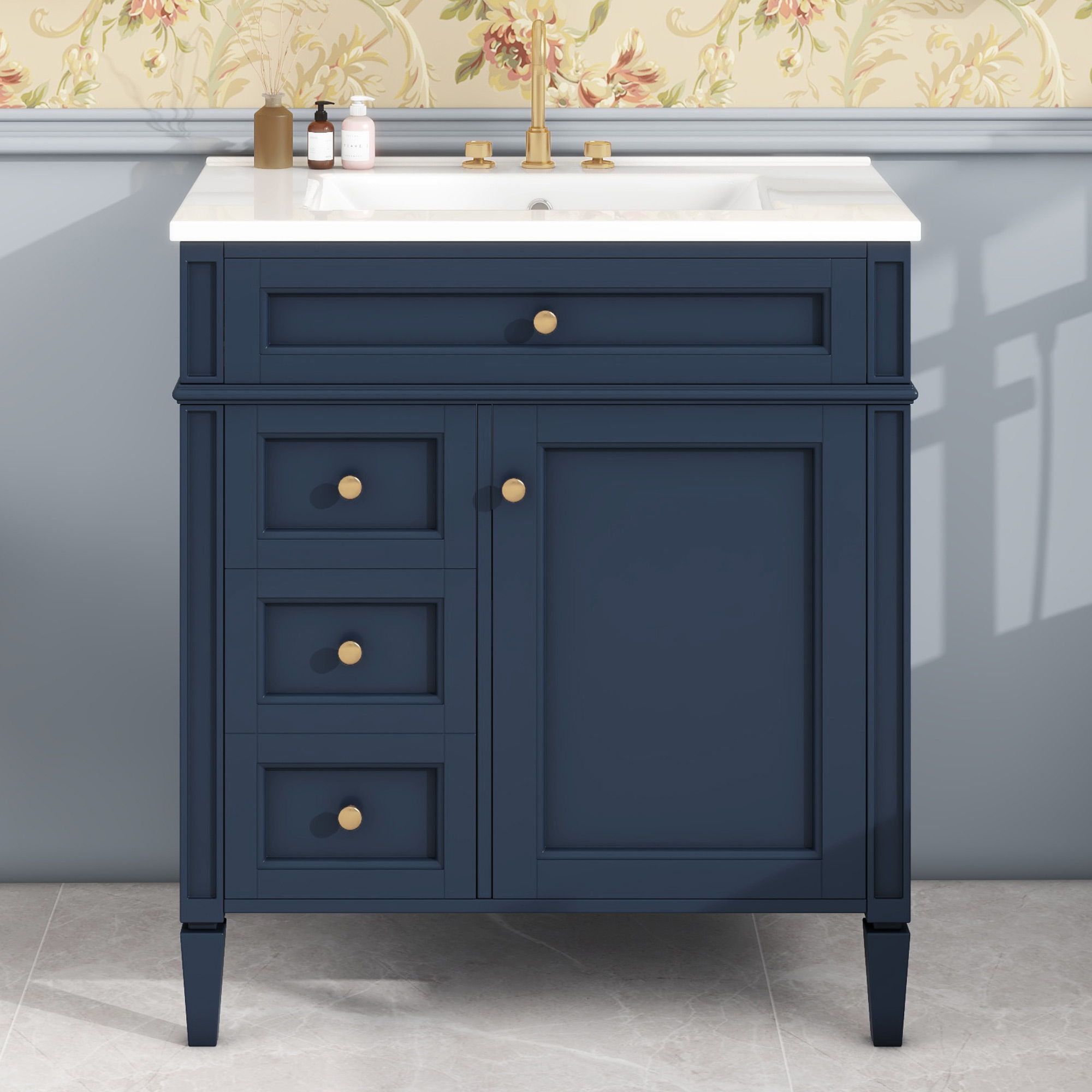 Bathroom Vanity With 2 Drawers and Tip-Out Drawer Storage Cabinet
