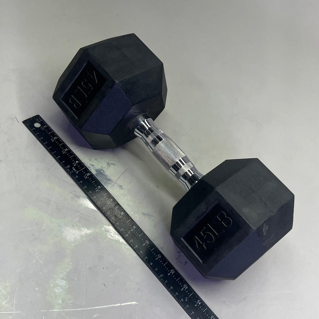 ZA@ CAP (2 PACK, 45 LBS Each) Hexagon Rubber Dumbbell Set Contoured Handle Black/Chrome