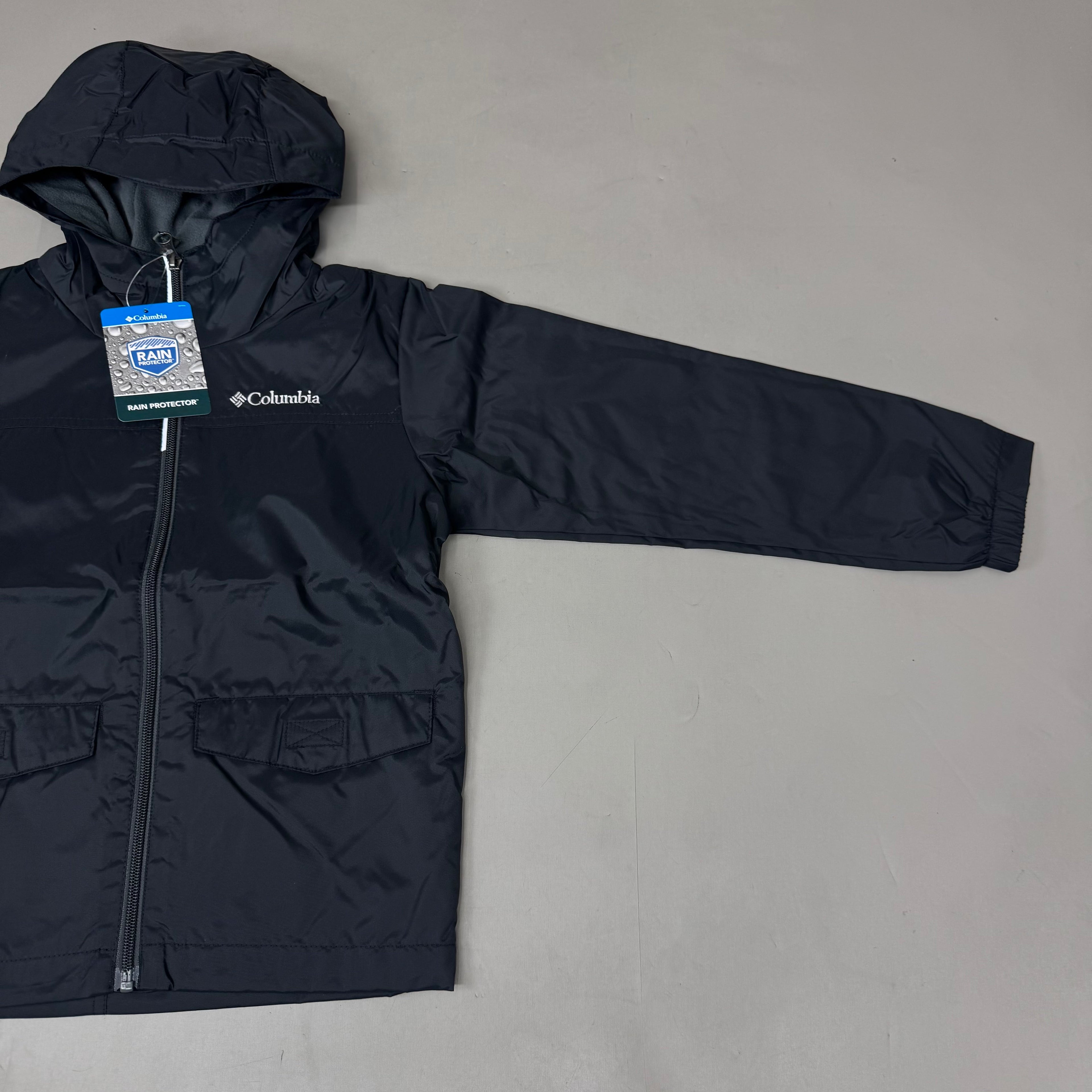 COLUMBIA Rain-Zilla Fleece Lined ZipUp Jacket Unisex Youth Sz XS Black RB3418-015