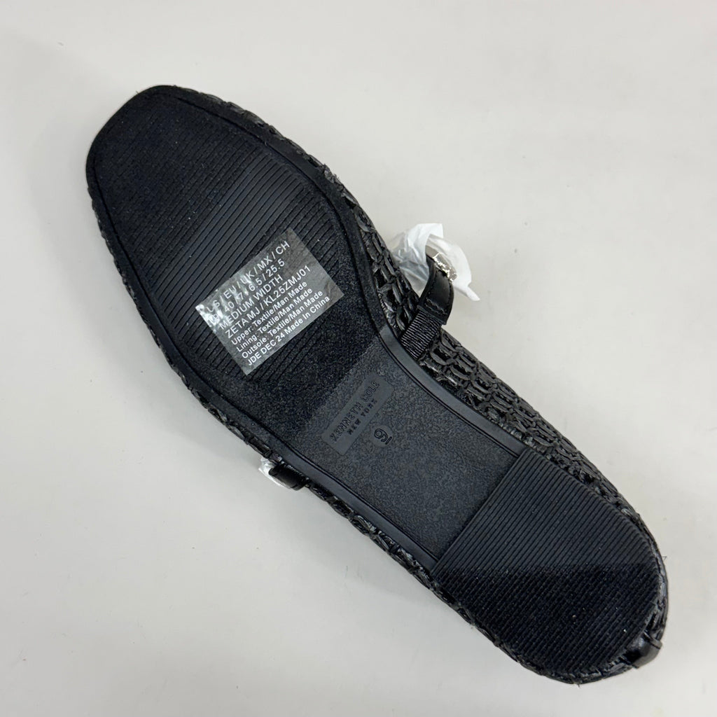 KENNETH COLE  New York Zeta Raffia Jewel Jane Flat Women's Sz 9 Black KL25ZMJ01