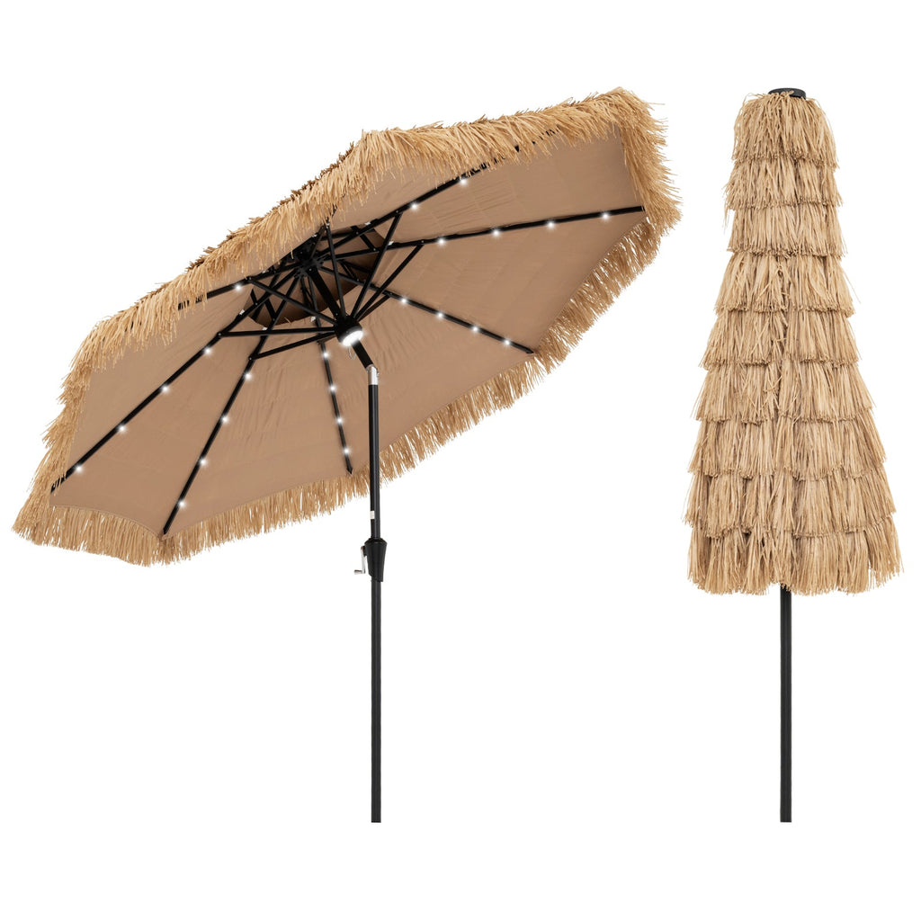 9 Feet Solar Powered Thatched Tiki Patio Umbrella with Led Lights.