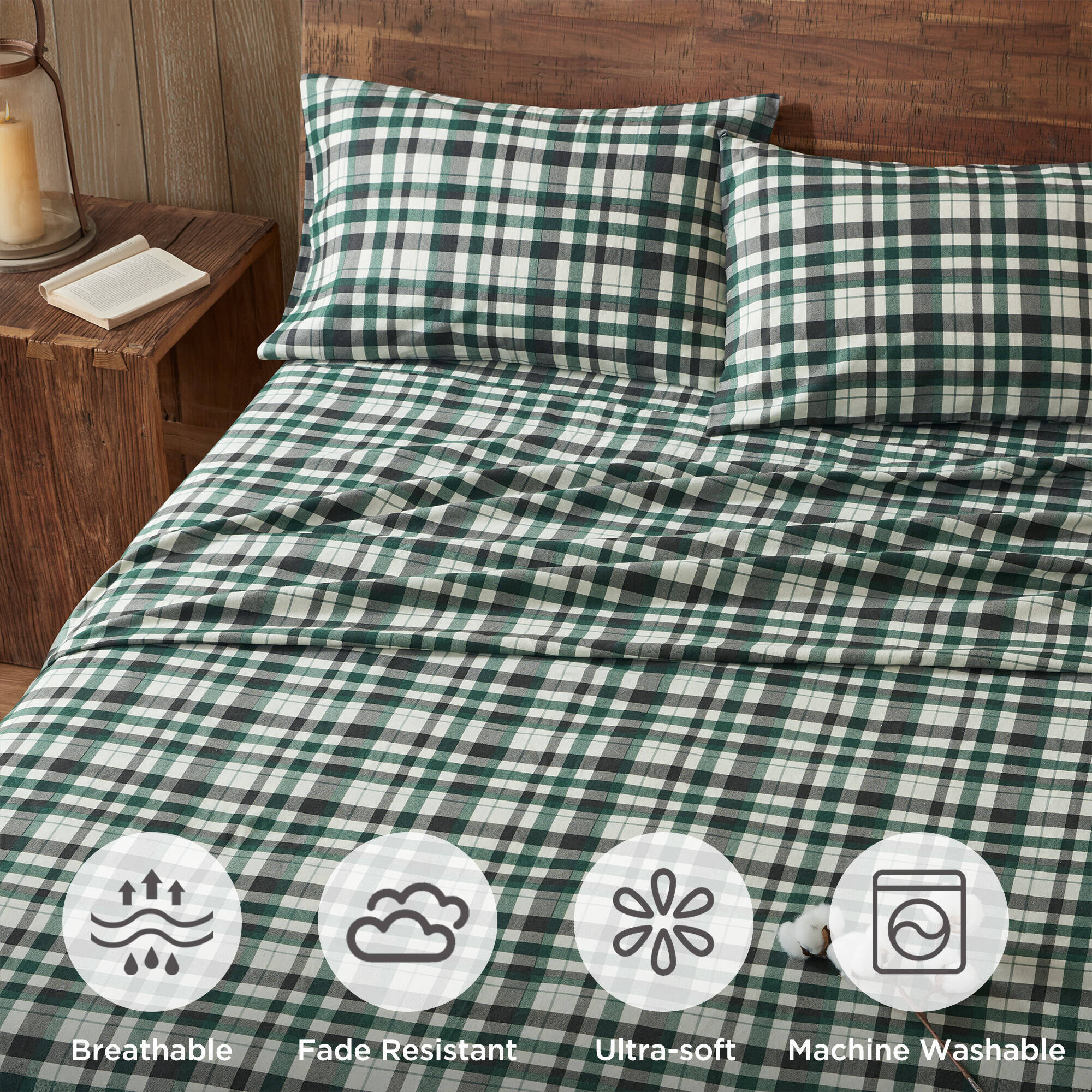 4 Pieces Queen 100% Cotton Flannel Printed Sheet Set Finton