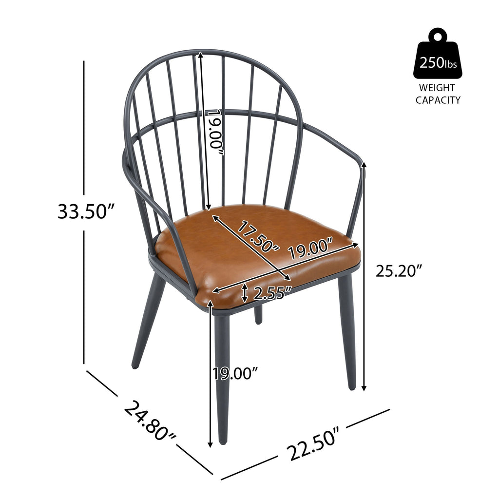 5 Piece Industrial Style Indoor Upholstered Dining Set With Metal Legs - Brown