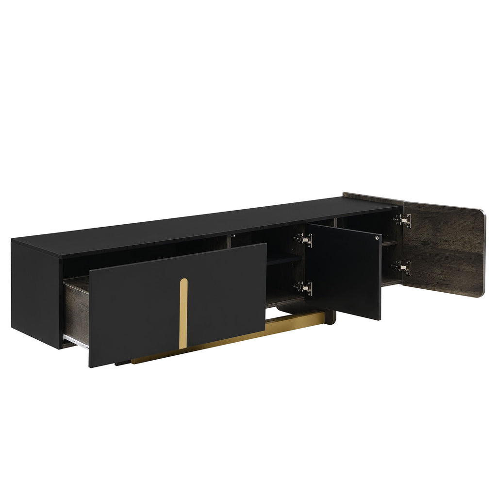 TV Stand With 1 Drawer, 2 Cabinets And Adjustable Shelves