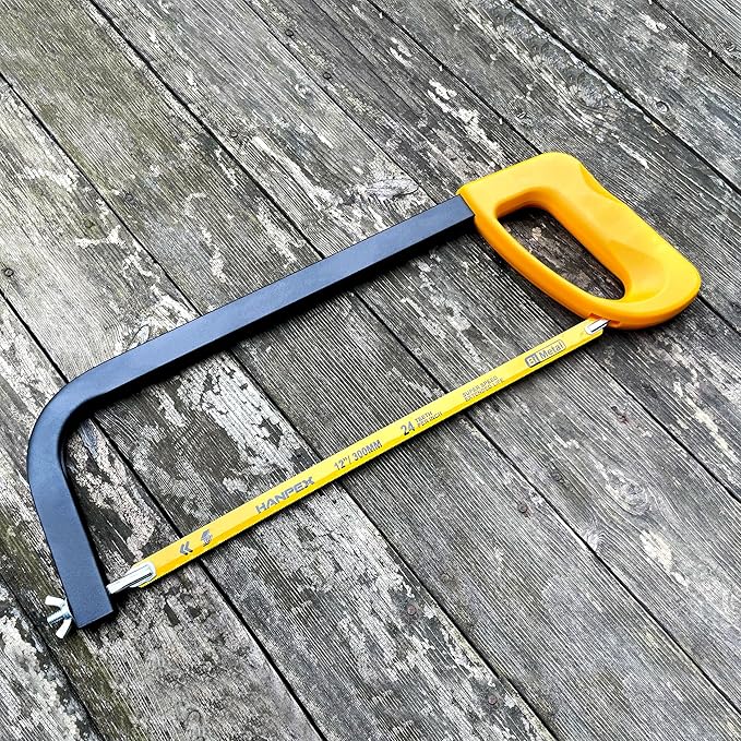 Hanpex 12in. High-Tension Hacksaw Frame with 24 TPI Bi-metal Blade, Hand Saw Suitable for Metal, wood, PVC, Carpentry
