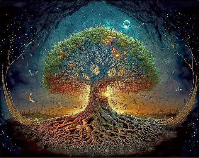 Mys Aurora Wooden Puzzles for Adults Tree of Life 500 Piece Puzzles for Adults, 13.4'' x 19.1'' Luxurious Unique Shape Puzzles Beautiful Package Best Gift for Family Friends