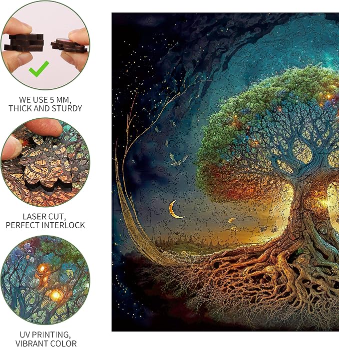 Mys Aurora Wooden Puzzles for Adults Tree of Life 500 Piece Puzzles for Adults, 13.4'' x 19.1'' Luxurious Unique Shape Puzzles Beautiful Package Best Gift for Family Friends