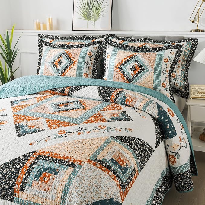 BEDIFANY Cotton California King Size Quilt Sets, Floral Lightweight King Size Bedspread (108 x 118 inch) Cotton Filling Oversized King Quilt Bedding Sets for All Seasons, 3 Pieces