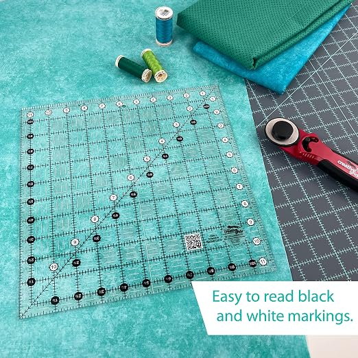Creative Grids Quilt Ruler 11-1/2in x 11-1/2in Square – CGR11 – Made in USA, Non-Slip Grip Acrylic Quilting, Sewing, Crafting, Patchwork Ruler for Measuring & Cutting Fabric