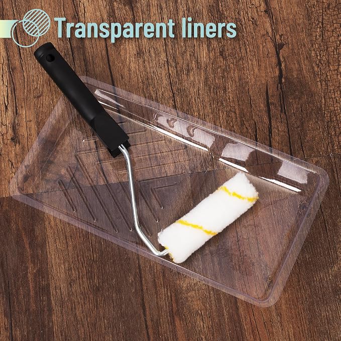Bates- Paint Tray Liner, 4 Inch, 12 Pack, Clear, Plastic Disposable Paint Tray for Painting Walls