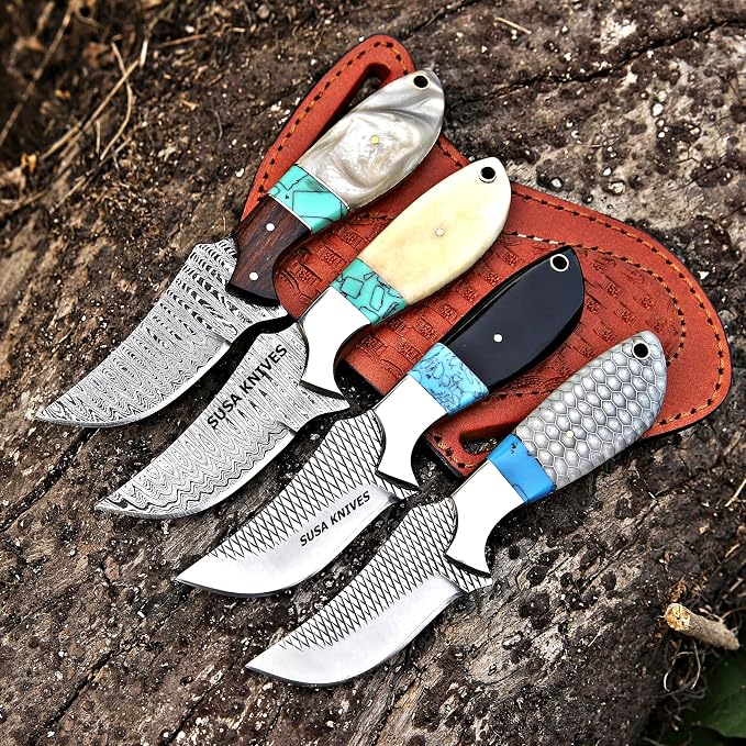 Custom Handmade 7'' fixed blade hoof rasp knife Cow boy knife Turquoise Handle Damascus steel Bull cutter, cowboy knives with pancake leather sheath (WOOD)