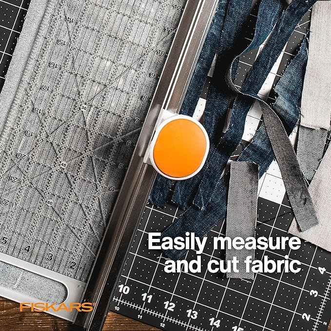 Fiskars Rotary Cutter & Ruler Combo - 24" L x 6" W Fabric Cutter with Gridlines & Fiskars 111310-1004 Fabric Circle Cutter 2"-12"