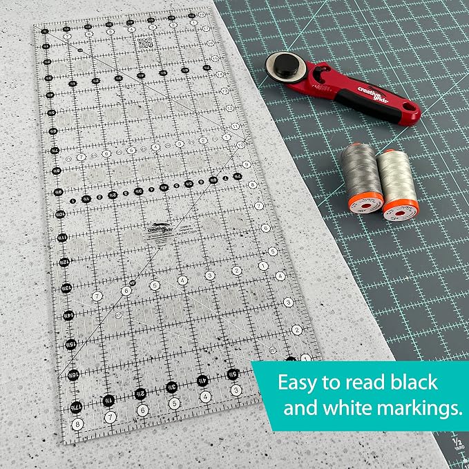 Creative Grids Quilt Ruler 8-1/2in x 18-1/2in Rectangle – CGR818 – Made in USA, Non-Slip Grip Acrylic Quilting, Sewing, Crafting, Patchwork Ruler for Measuring & Cutting Fabric
