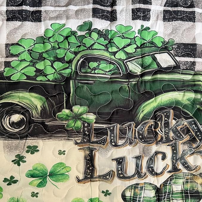 St. Patrick's Day Patchwork Quilt Set King Shamrock Car 3pcs Bedding Set with 2 Pillow Shams Soft Lightweight Coverlet Comforter Home Decor Gift for Boys (Shamrock Car, King(90"x104")) | Breathable