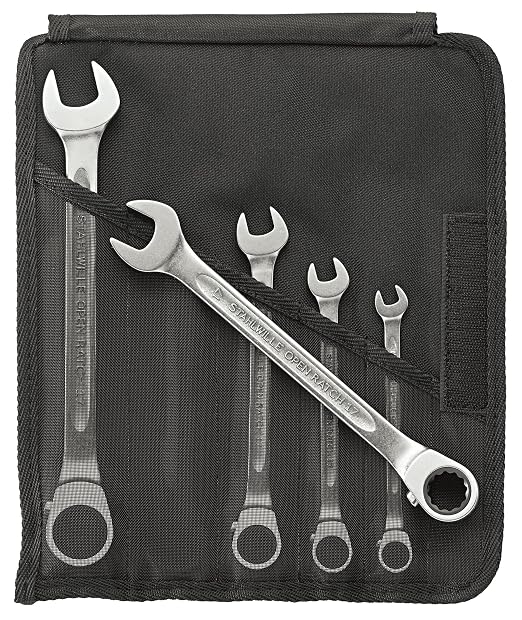 Stahlwille 96411705 Reversible Combination Ratcheting Spanners Open-Ratch Set, 5 Pieces, Size 8mm, 10mm, 13mm, 17mm and 19mm Spanner Openings, 72 Teeth, Bi-Hexagon, Made in Germany