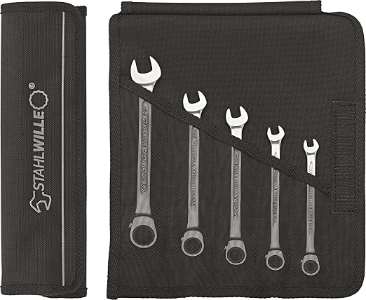 Stahlwille 96411705 Reversible Combination Ratcheting Spanners Open-Ratch Set, 5 Pieces, Size 8mm, 10mm, 13mm, 17mm and 19mm Spanner Openings, 72 Teeth, Bi-Hexagon, Made in Germany