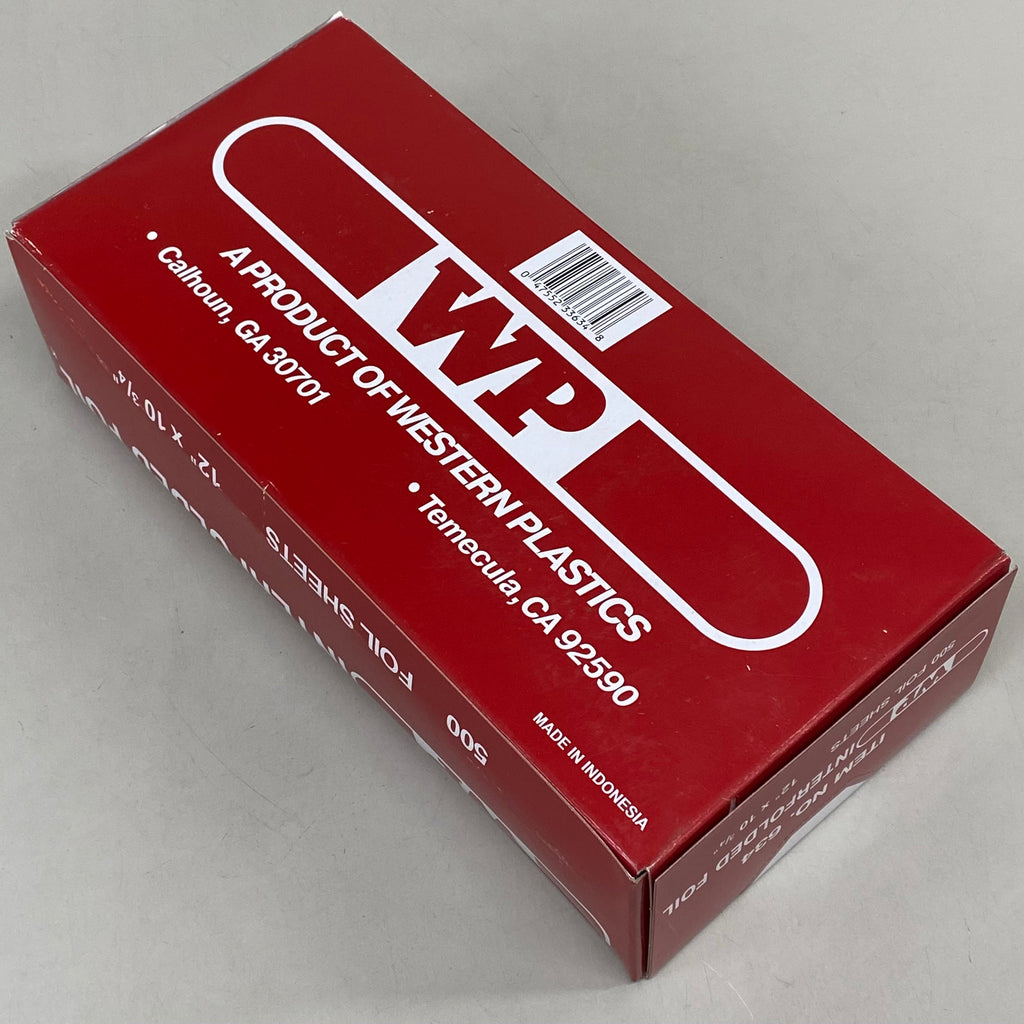 WESTERN PLASTICS (500 Pack, 1 Box) Aluminum Interfolded Foil Sheets 12"x 10 3/4" 634 (New Other- Slightly Distressed Box)