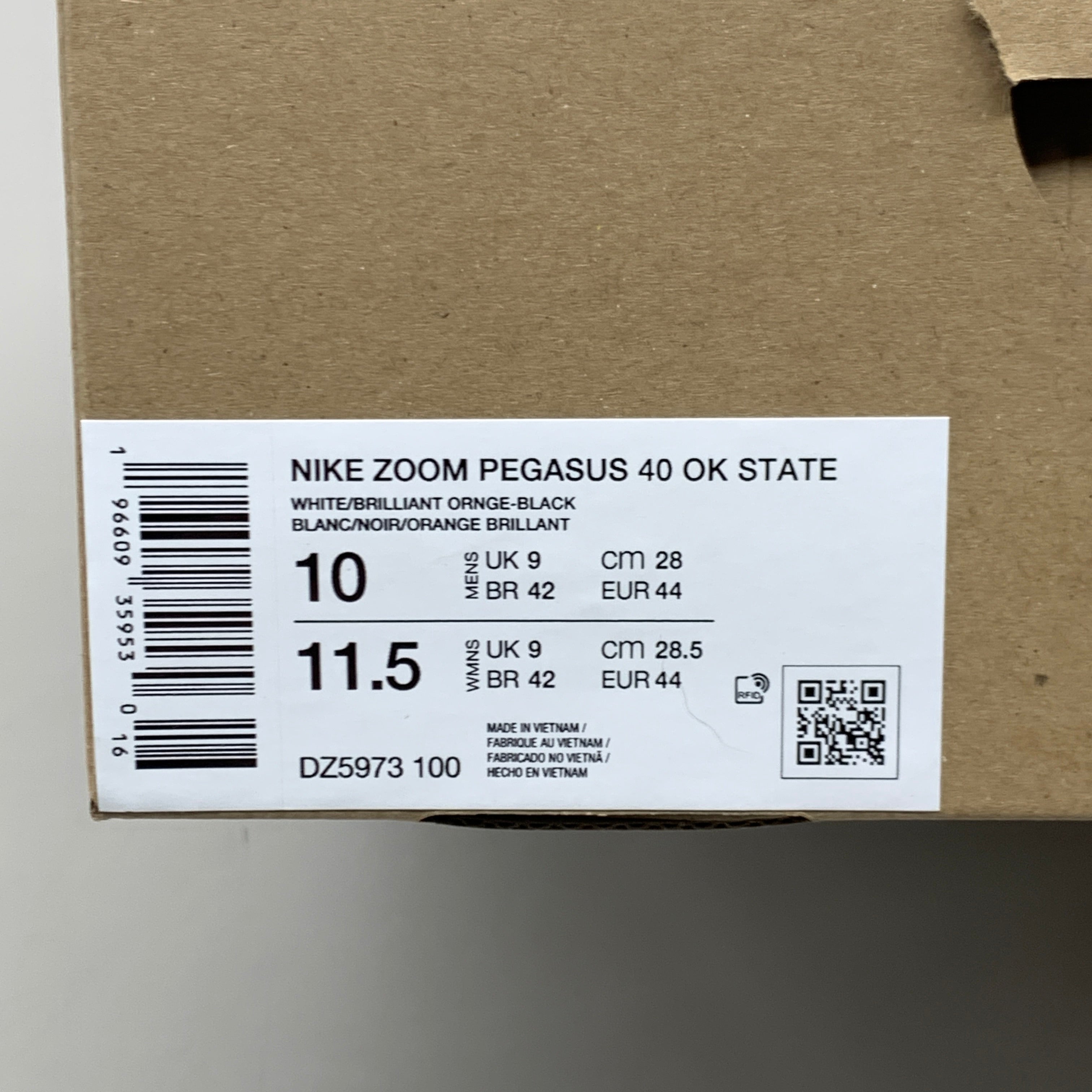 NIKE Zoom Pegasus Shoes 40 OK STATE White, Brilliant Orange & Black Men 10 & W 11.5 DZ5973-100