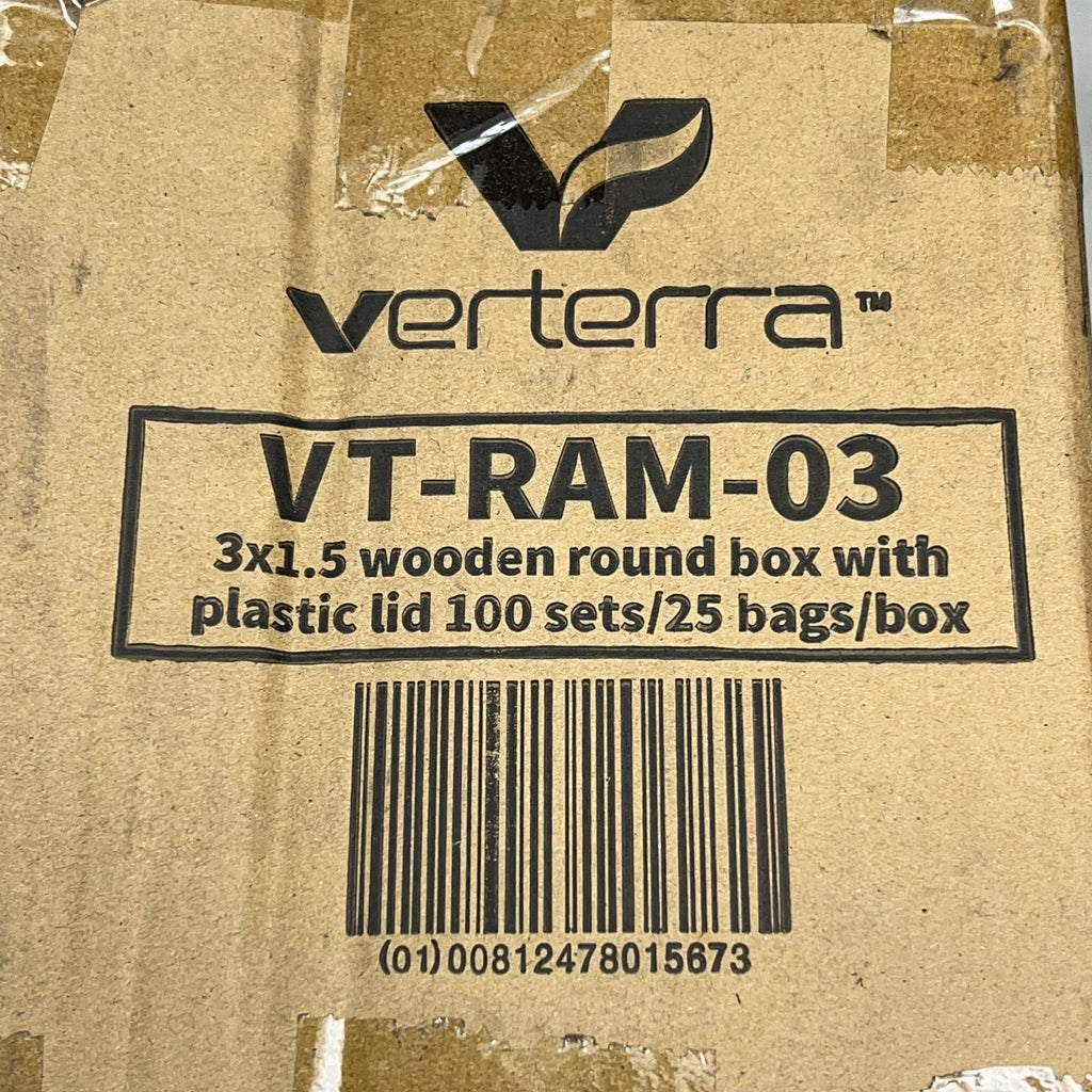 VERTERRA (100 PACK) Balsa Wood Ramekin Round W/ Lids 3"x1.5" Tan VT-RAM-0