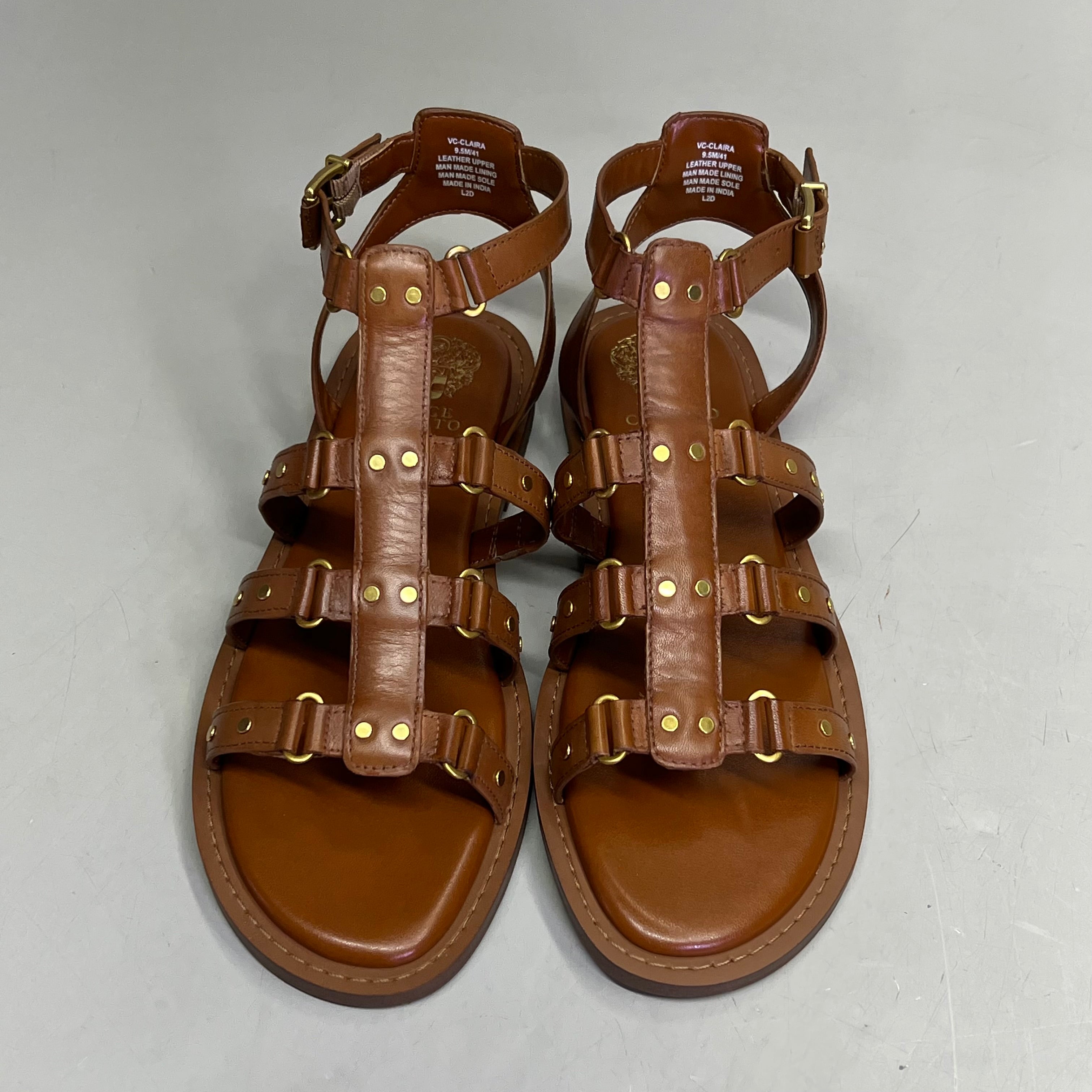 VINCE CAMUTO Leather Studded Gladiator Sandals Women's Sz 7M Caramelo VC-Claira
