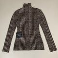 NORMA KAMALI Front Zip Slim Fit Turtle Top Women's Sz S/36 Chocolate Plaid Tweed