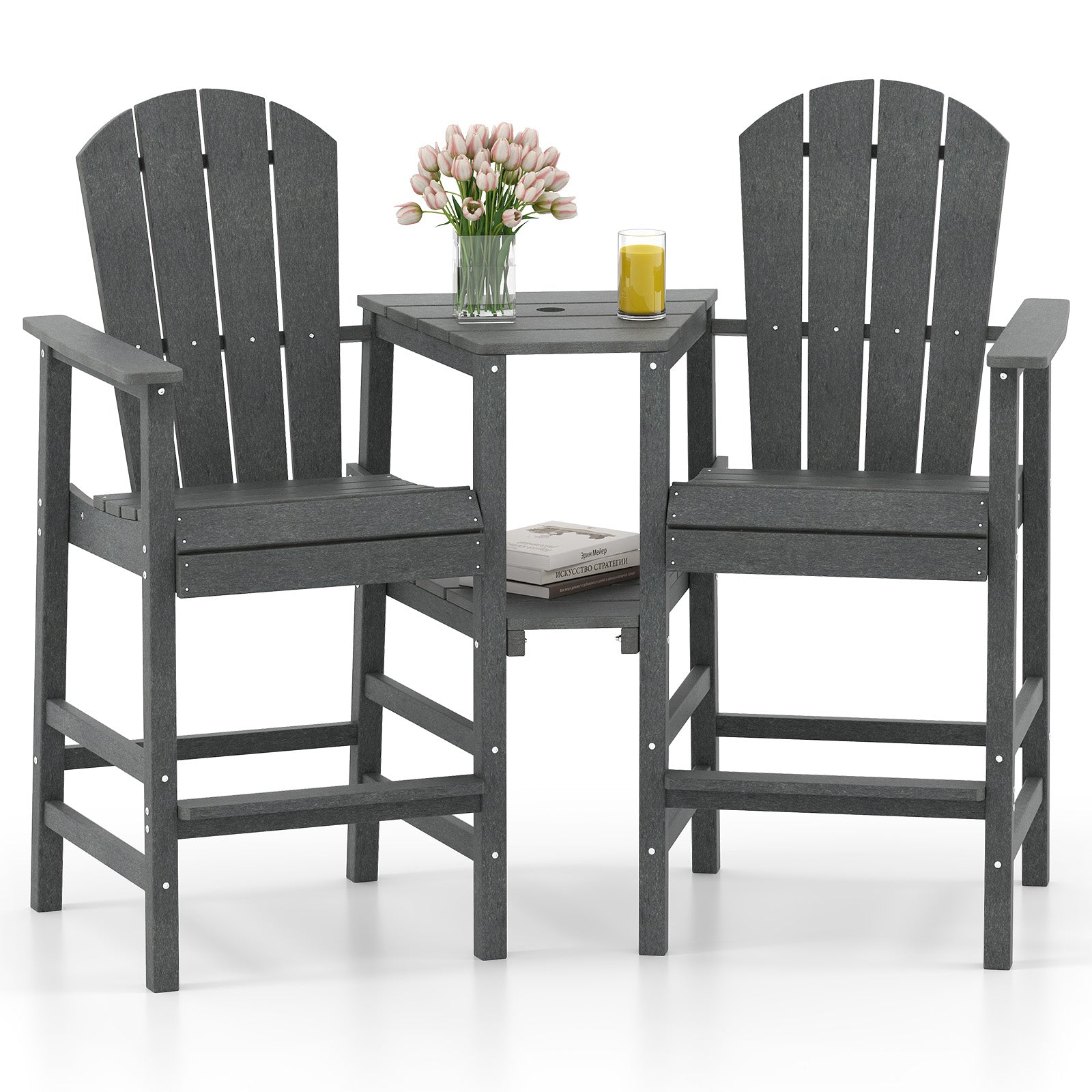 2-Seat Adirondack Chair All-Weather Adirondack Chair with Double Connecting Tray