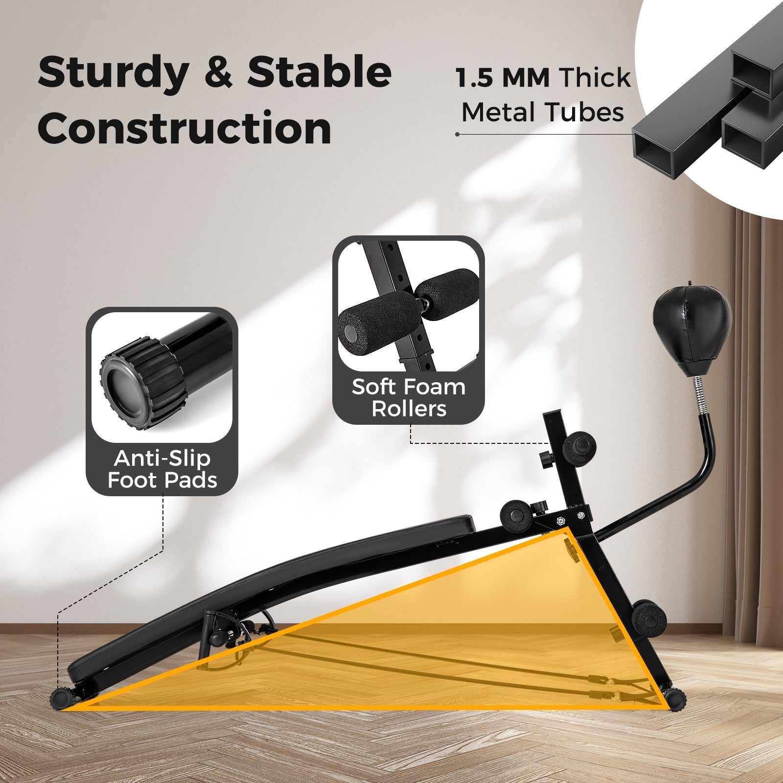 Adjustable Decline Sit Up Bench for Exercise for Home Gym with Speed Ball and 2 Resistance Bands