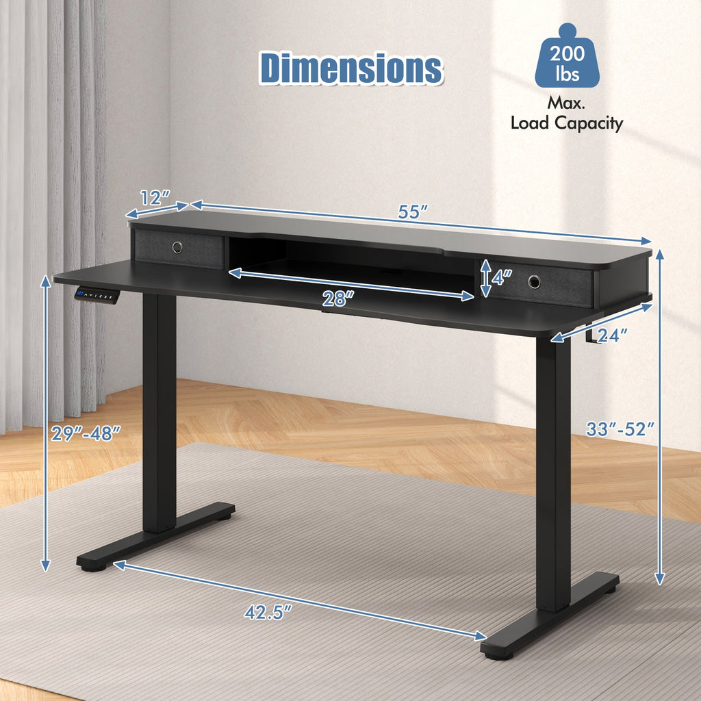 55 Inch x 24 Inch Height Adjustable Electric Standing Desk with 2 Drawers