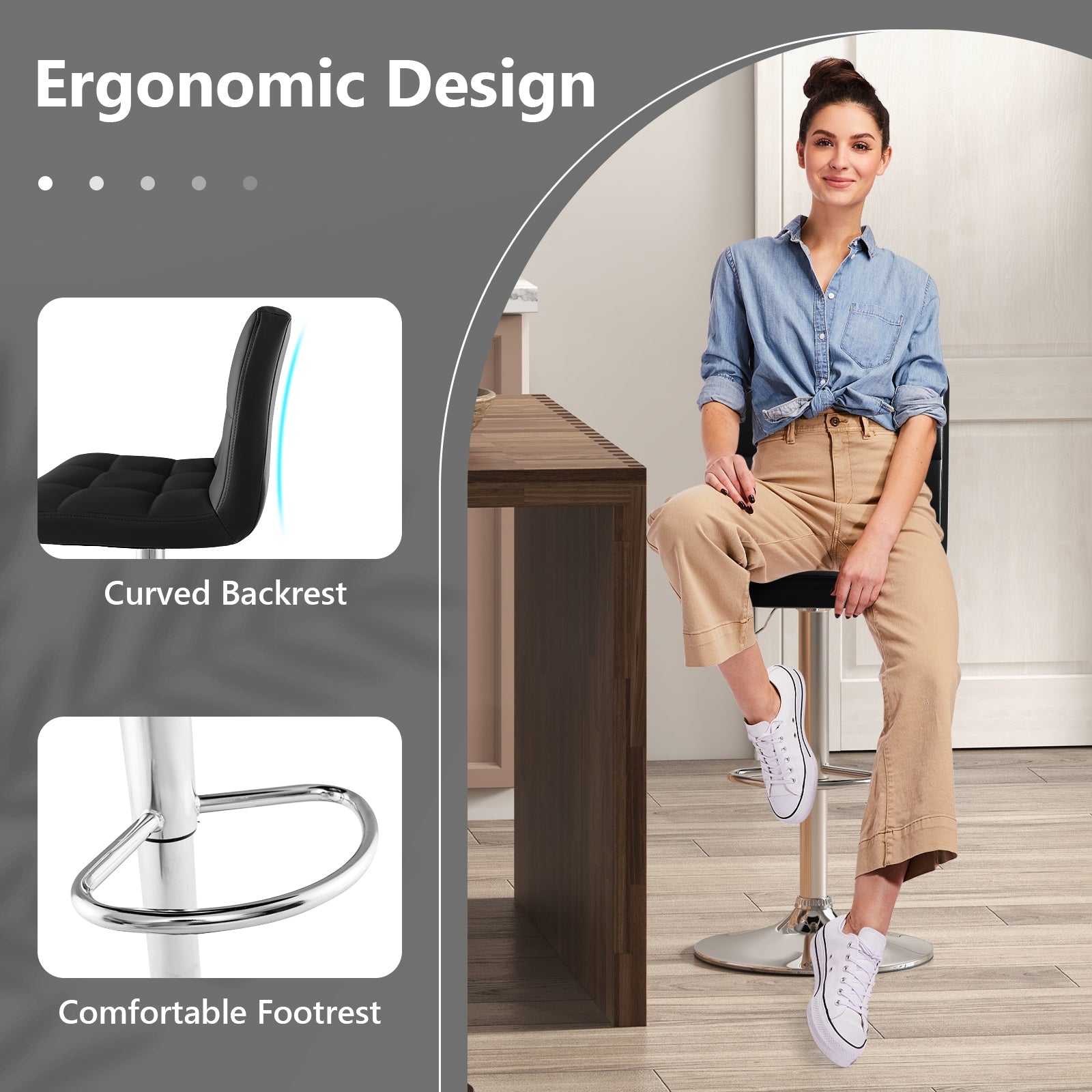 Adjustable Swivel Bar Stool with PU Leather-Brown