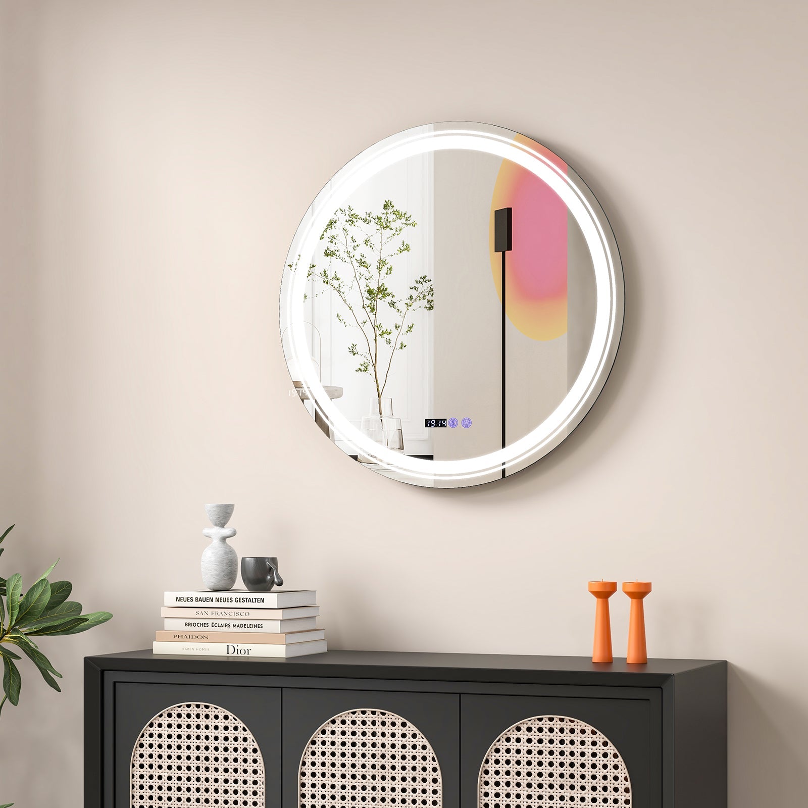 Anti-Fog Round Led Bathroom Mirror with 3 Color LED Lights