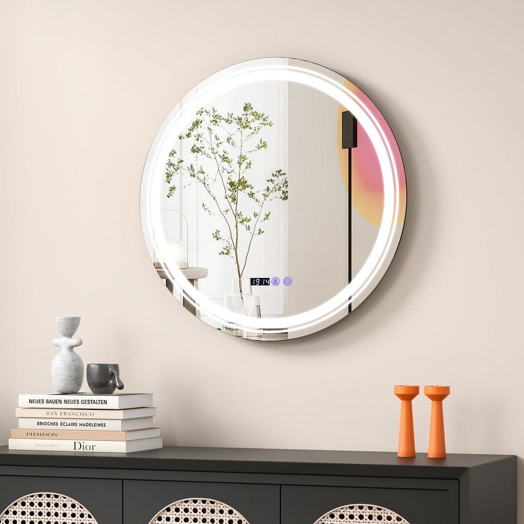 Anti-Fog Round Led Bathroom Mirror with 3 Color LED Lights