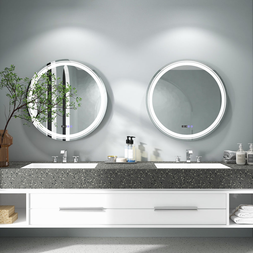 Anti-Fog Round Led Bathroom Mirror with 3 Color LED Lights