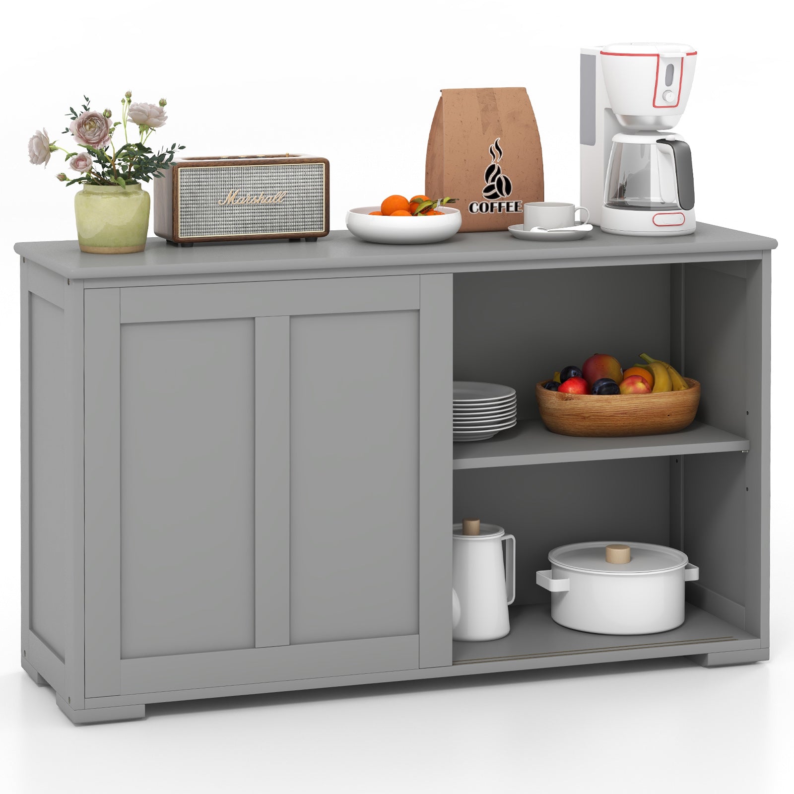 Kitchen Storage Cabinet with Wood Sliding Door
